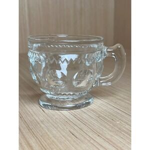 Vintage Tiffin Clear Glass Thumbprint Footed Punch Cups Set of 7 Starburst Base‎